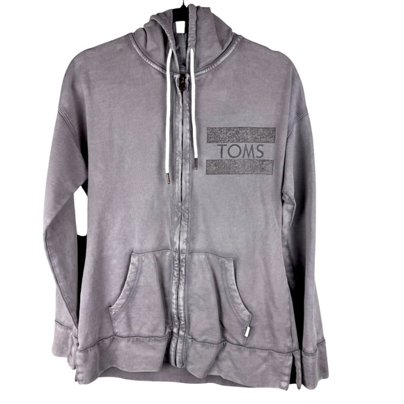Toms Tops - TOMS Women's Large ZIP-UP HOODIE Gray 100% Cotton Longer Length